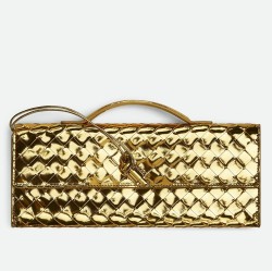 Bottega Veneta Andiamo Clutch with Handle in Gold Metallic Leather TDBS2022