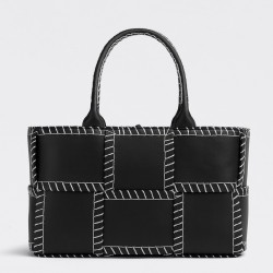 Bottega Veneta Black Arco Small Tote with White Overlock Stitching TDBS2386