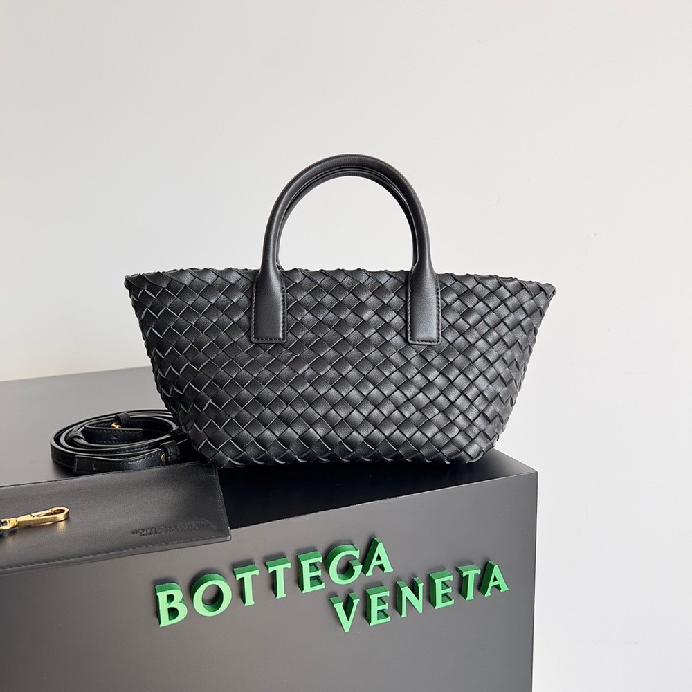 Bottega Veneta Cabat Mini Bag In Black Intrecciato Lambskin TDBS2047