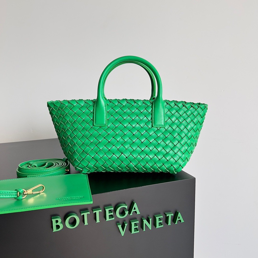 Bottega Veneta Cabat Mini Bag In Green Intrecciato Lambskin TDBS2049