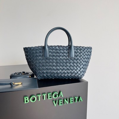 Bottega Veneta Cabat Mini Bag In Navy Blue Intrecciato Lambskin TDBS2050