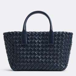 Bottega Veneta Cabat Mini Bag In Navy Blue Intrecciato Lambskin TDBS2050