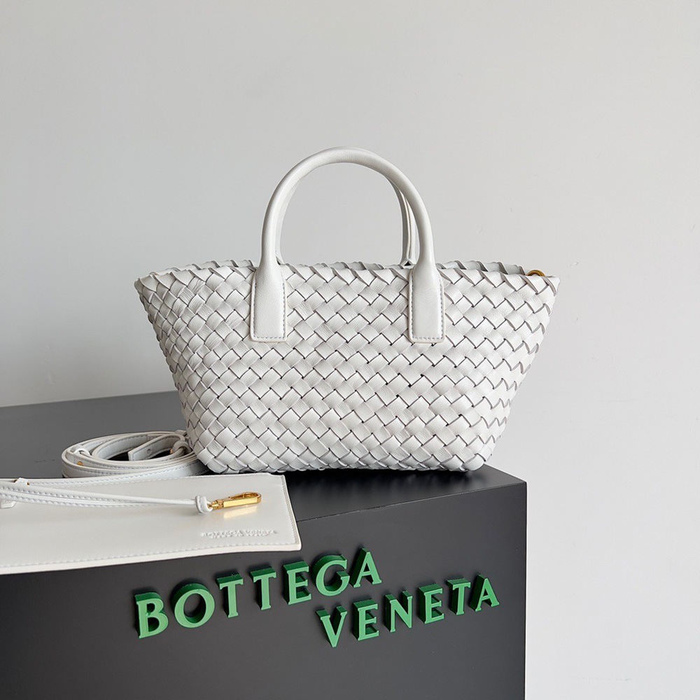 Bottega Veneta Cabat Mini Bag In White Intrecciato Lambskin TDBS2054