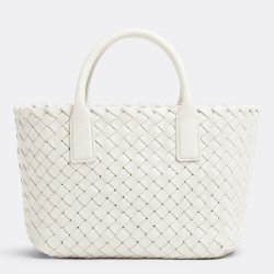 Bottega Veneta Cabat Mini Bag In White Intrecciato Lambskin TDBS2054