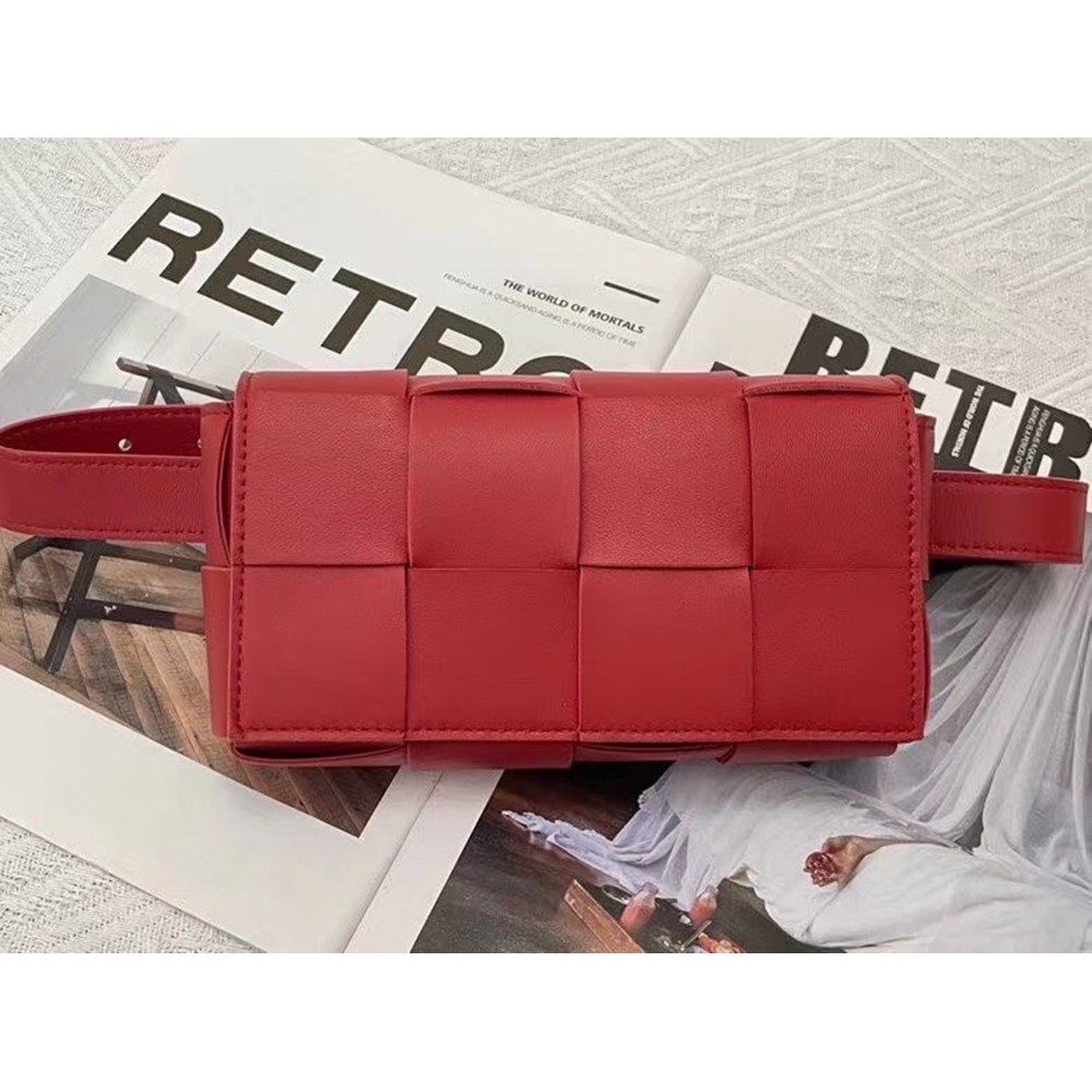 Bottega Veneta Cassette Belt Bag In Red Intrecciato Leather TDBS2118