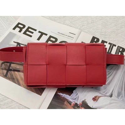 Bottega Veneta Cassette Belt Bag In Red Intrecciato Leather TDBS2118