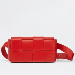 Bottega Veneta Cassette Belt Bag In Red Intrecciato Leather TDBS2118