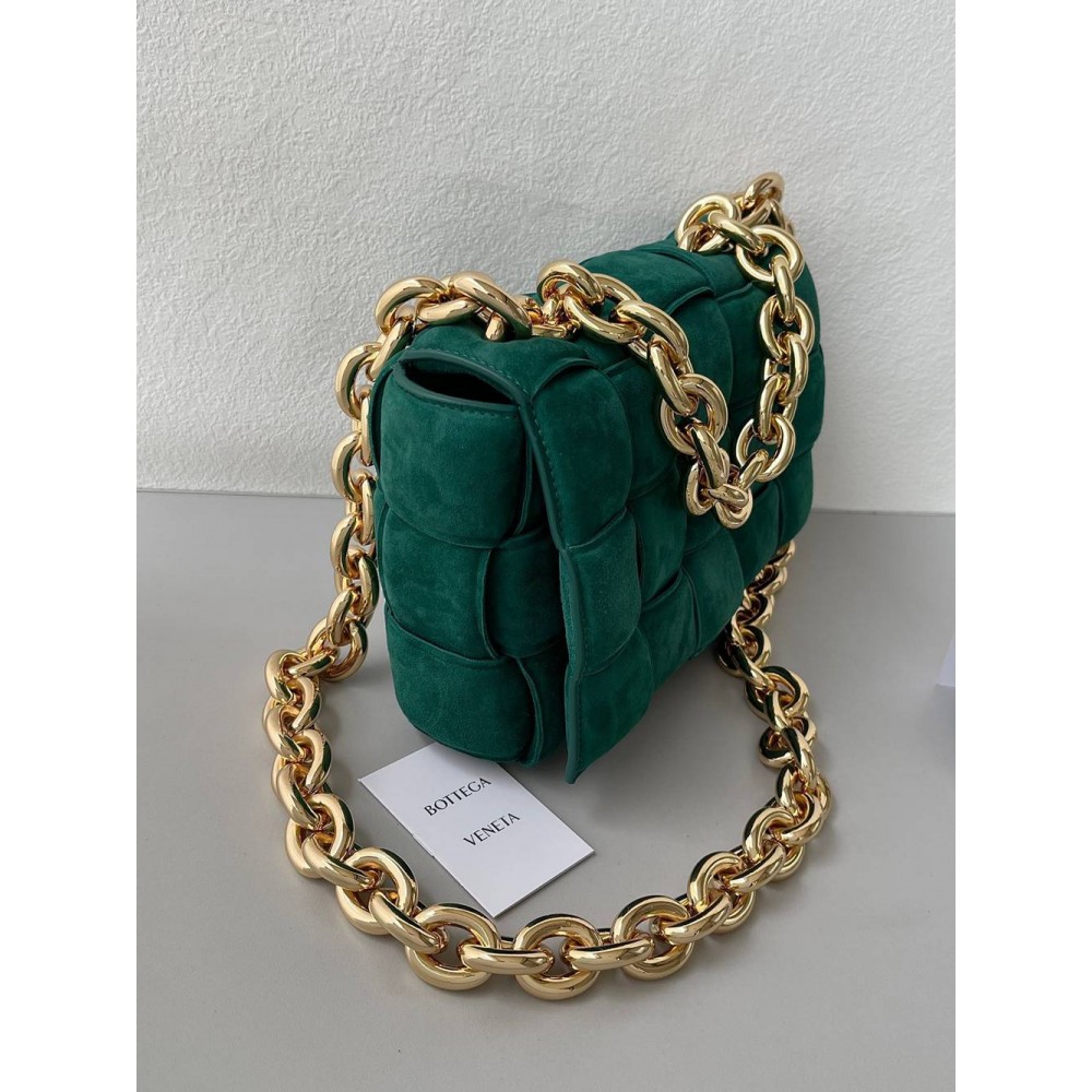 Bottega Veneta Chain Cassette Bag In Emerald Green Suede TDBS2166