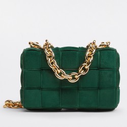 Bottega Veneta Chain Cassette Bag In Emerald Green Suede TDBS2166