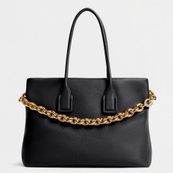 Bottega Veneta Chain Tote Bag In Black Grained Leather TDBS2387