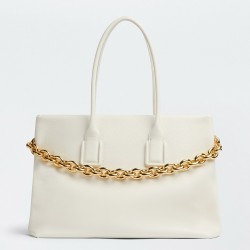 Bottega Veneta Chain Tote Bag In White Grained Leather TDBS2389