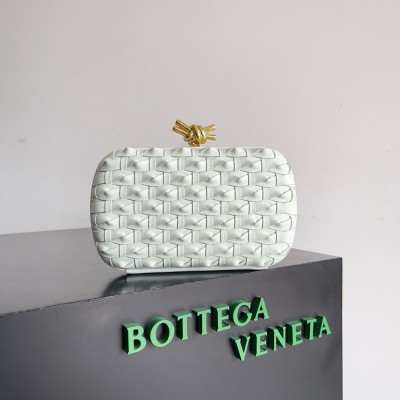 Bottega Veneta Knot Minaudiere Clutch In Glacier Intreccio Leather TDBS2261