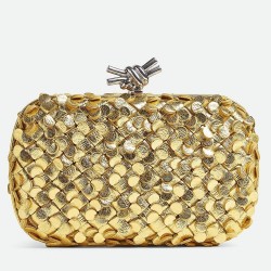 Bottega Veneta Knot Minaudiere Clutch in Gold Sequins Laminated Leather TDBS2262