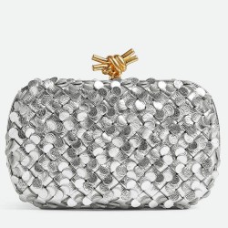 Bottega Veneta Knot Minaudiere Clutch in Silver Sequins Laminated Leather TDBS2265