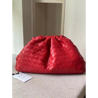 Bottega Veneta Large Pouch Clutch In Red Intrecciato Lambskin TDBS2313