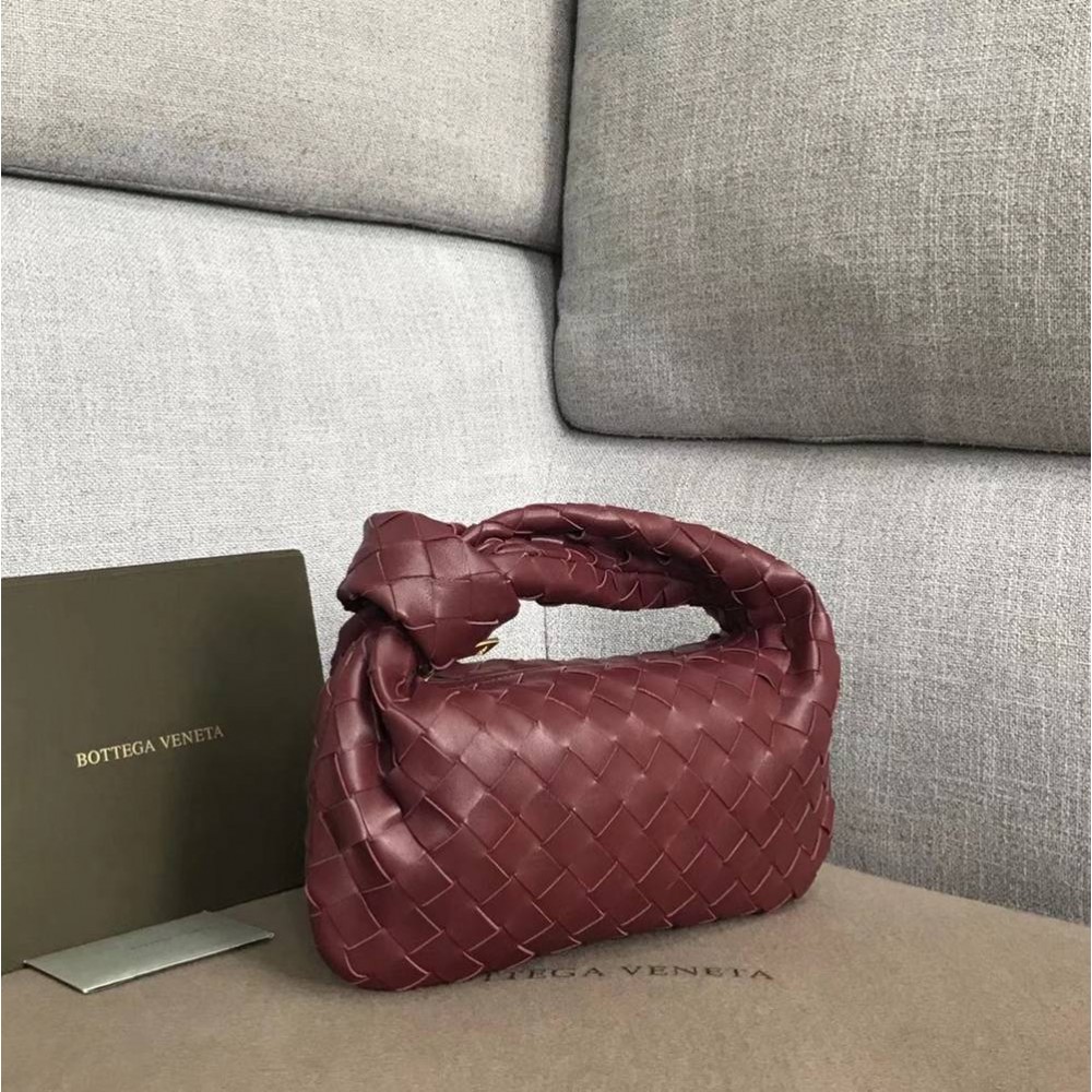 Bottega Veneta Mini BV Jodie Bag In Bordeaux Woven Leather TDBS2244