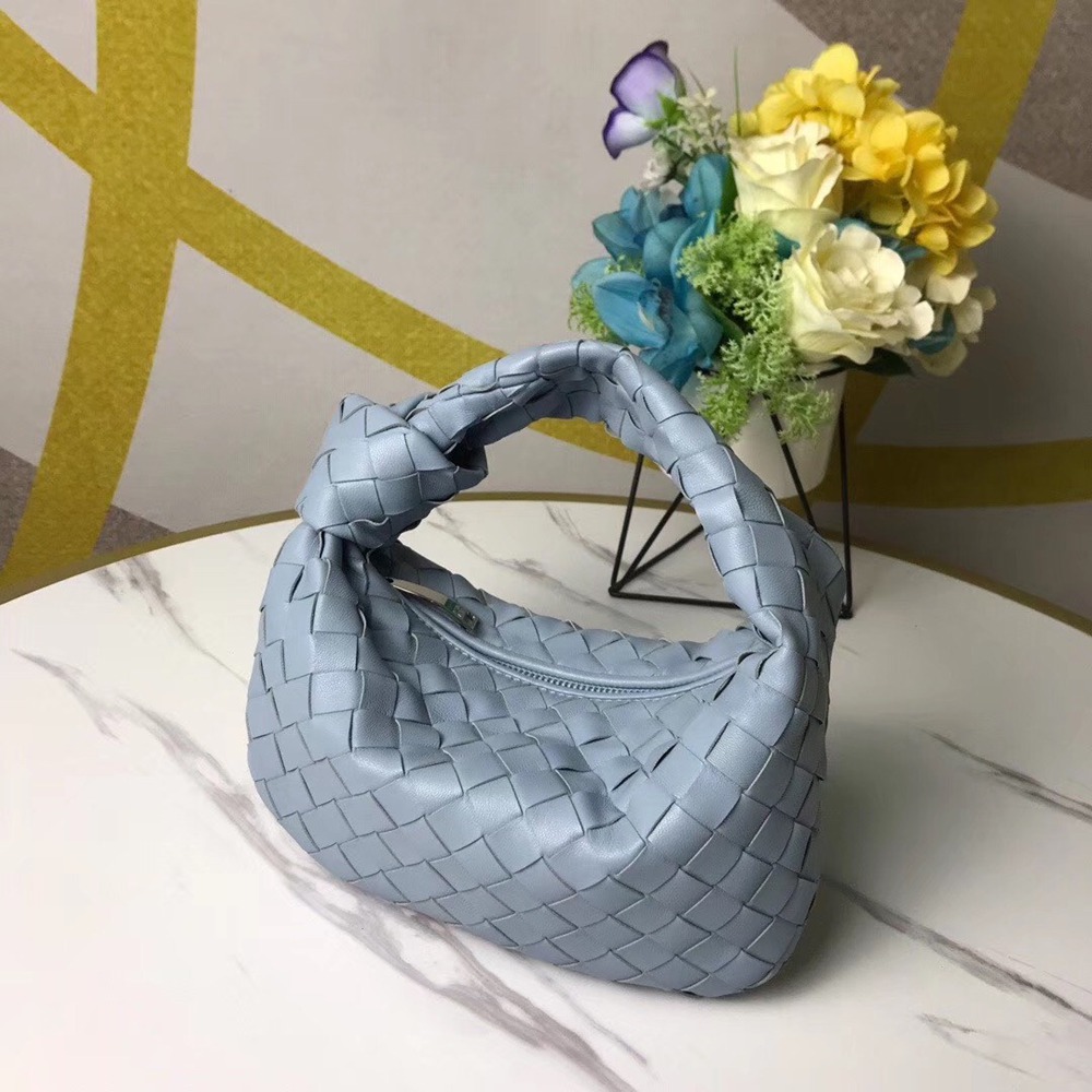 Bottega Veneta Mini BV Jodie Bag In Light Blue Woven Leather TDBS2248