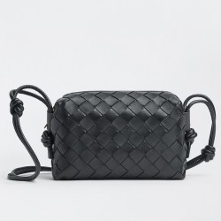 Bottega Veneta Mini Loop Bag In Black Intrecciato Lambskin TDBS2272