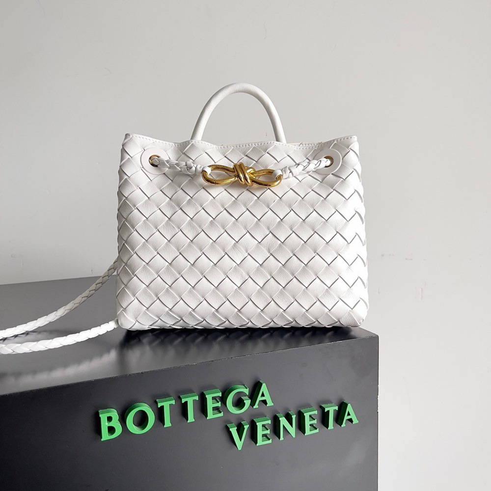 Bottega Veneta Small Andiamo Bag In White Intrecciato Lambskin TDBS2019