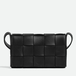 Bottega Veneta Small Cassette Bag In Black Intrecciato Lambskin TDBS2150