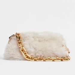 Bottega Veneta The Chain Pouch In White Shearling TDBS2349