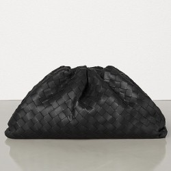 Bottega Veneta The Pouch Clutch In Black Intrecciato Leather TDBS2357