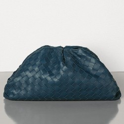 Bottega Veneta The Pouch Clutch In Dark Blue Intrecciato Leather TDBS2360