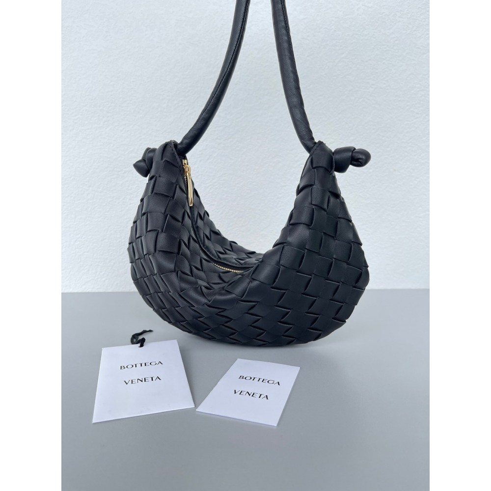 Bottega Veneta Turn Bag In Black Intrecciato Lambskin TDBS2395