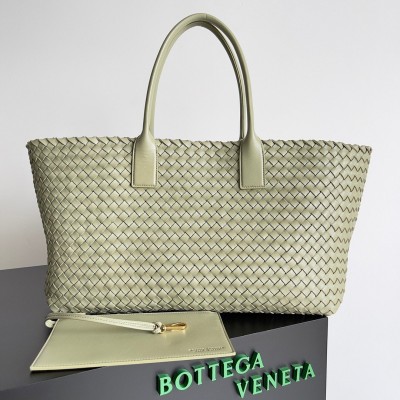 Bottega Veneta Cabat Large Bag In Travertine Intrecciato Lambskin