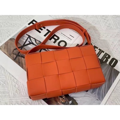 Bottega Veneta Cassett Bag In Orange Intrecciato Lambskin