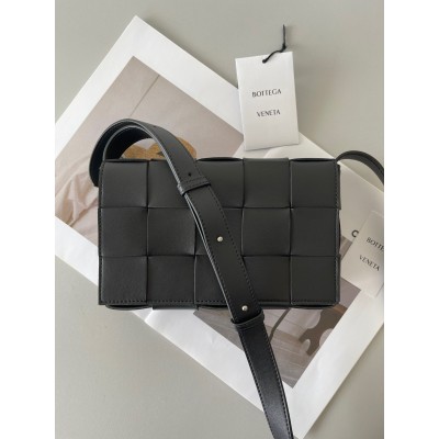 Bottega Veneta Cassette Bag In Black Intreccio Lambskin