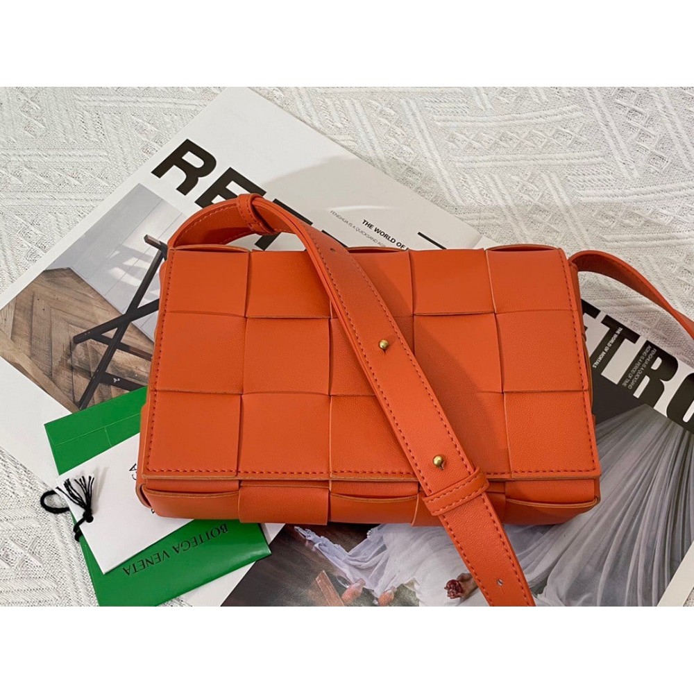 Bottega Veneta Cassette Bag In Orange Intreccio Lambskin