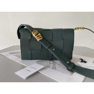 Bottega Veneta Cassette Bag In Raintree Grained Intreccio Calfskin