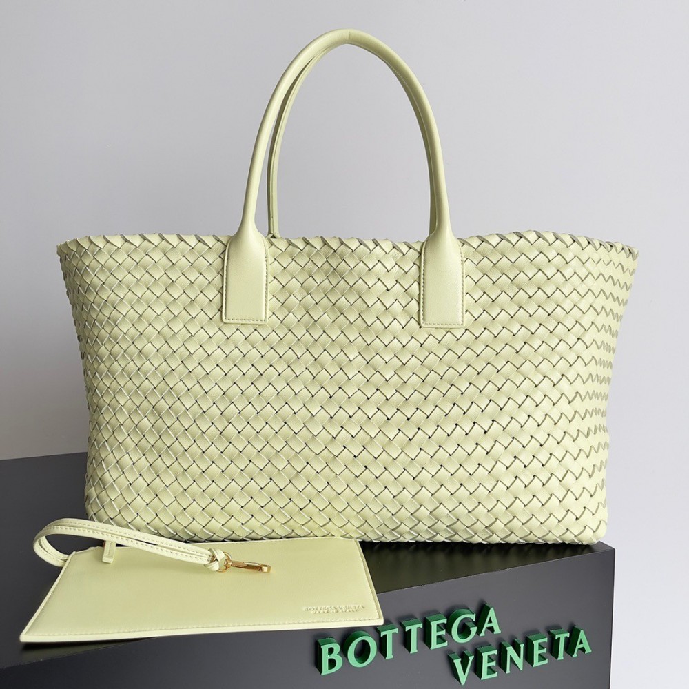 Bottega Veneta Large Cabat Bag In Zest Washed Intrecciato Lambskin