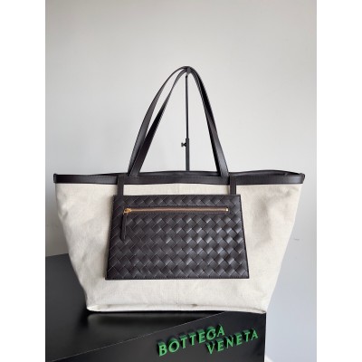 Bottega Veneta Large Flip Flap Bag in Canvas with Fondant Leather