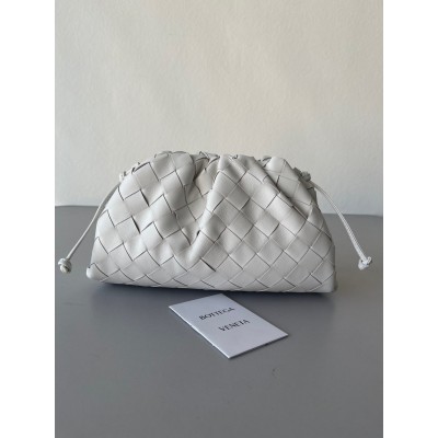 Bottega Veneta Mini Pouch with Strap in White Intrecciato Lambskin