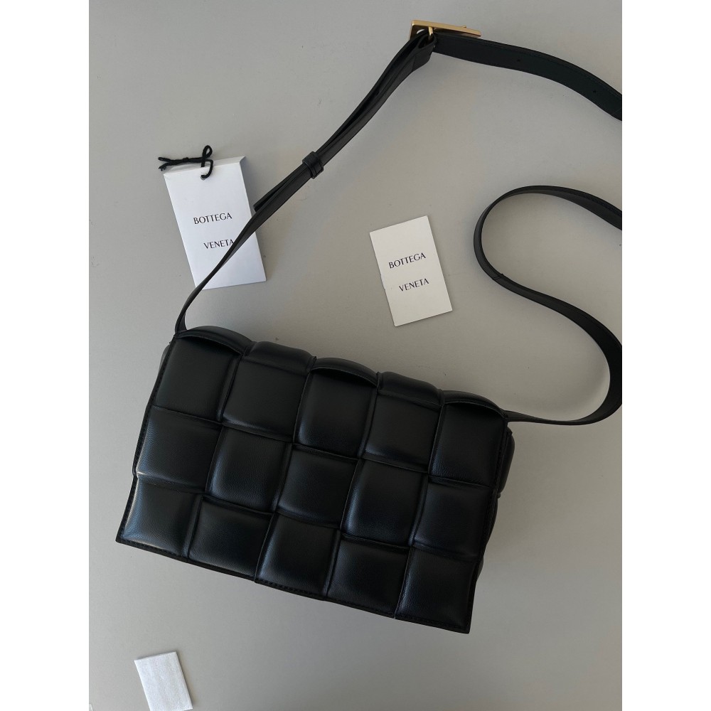 Bottega Veneta Padded Cassette Bag In Black Intrecciato Lambskin