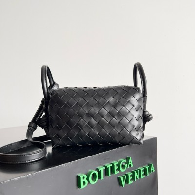 Bottega Veneta Small Loop Crossbody Bag In Black Intrecciato Lambskin