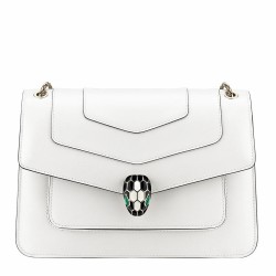 Bvlgari Serpenti Forever Medium Shoulder Bag In White Calfskin TDBS2441