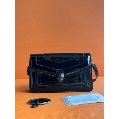 Bvlgari Serpenti Forever East-West Shoulder Bag in Black Brushed Leather