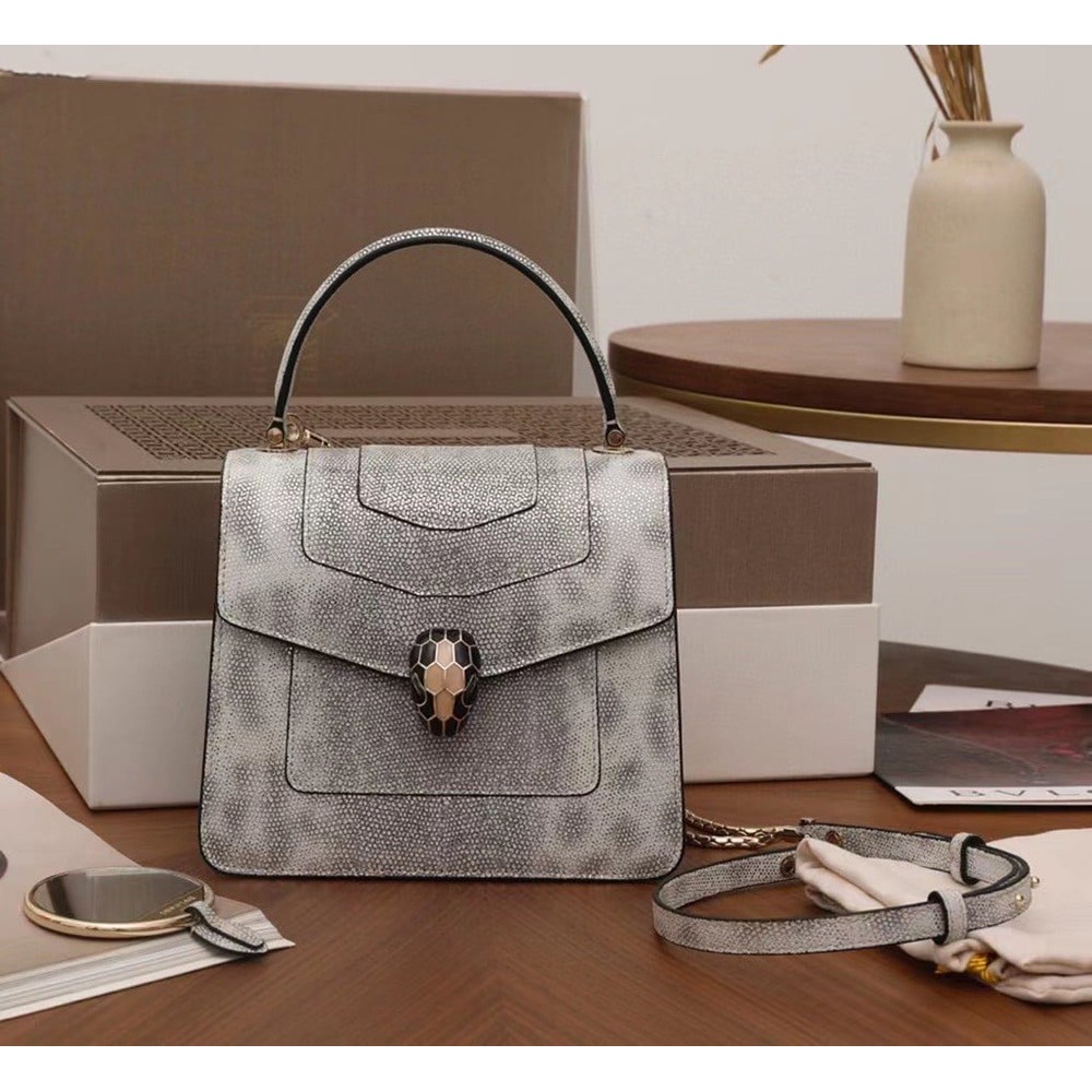 Bvlgari Serpenti Forever Small Bag In Gray Karung Leather