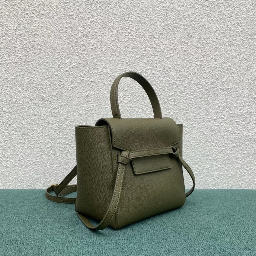 Celine Belt Nano Bag In Army Green Grained Calfskin TDBS2461