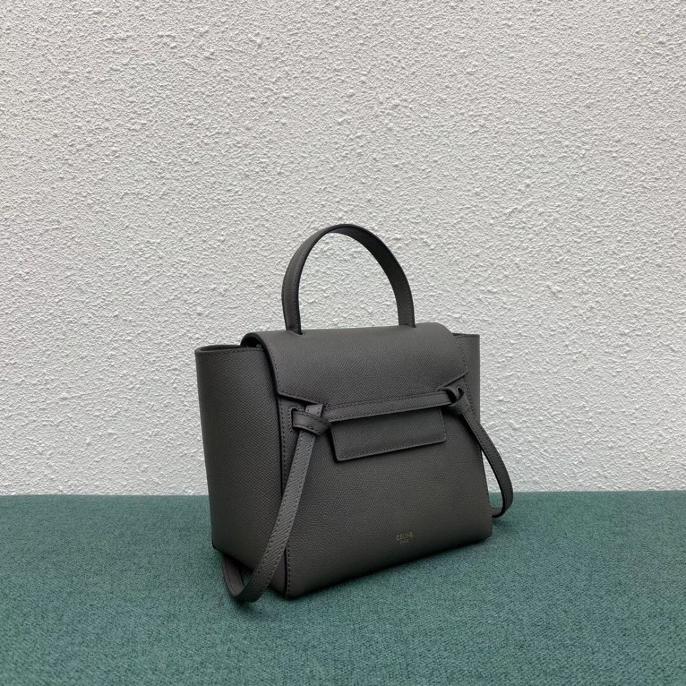 Celine Belt Nano Bag In Grey Grained Calfskin TDBS2465