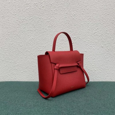 Celine Belt Nano Bag In Red Grained Calfskin TDBS2472