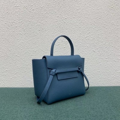 Celine Belt Nano Bag In Slate Blue Grained Calfskin TDBS2474