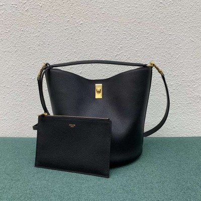 Celine Bucket 16 Bag In Black Grained Calfskin TDBS2514