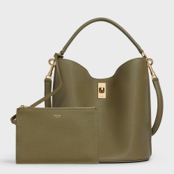 Celine Bucket 16 Bag In Dark Olive Grained Calfskin TDBS2516