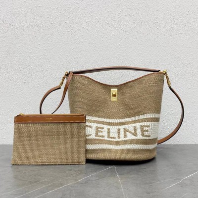 Celine Bucket 16 Bag In Textile with Celine Logo TDBS2519