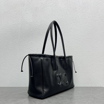 Celine Cabas Drawstring Cuir Triomphe Bag in Black Calfskin TDBS2535