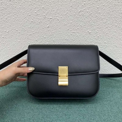 Celine Classic Box Medium Bag In Black Box Calfskin TDBS2495